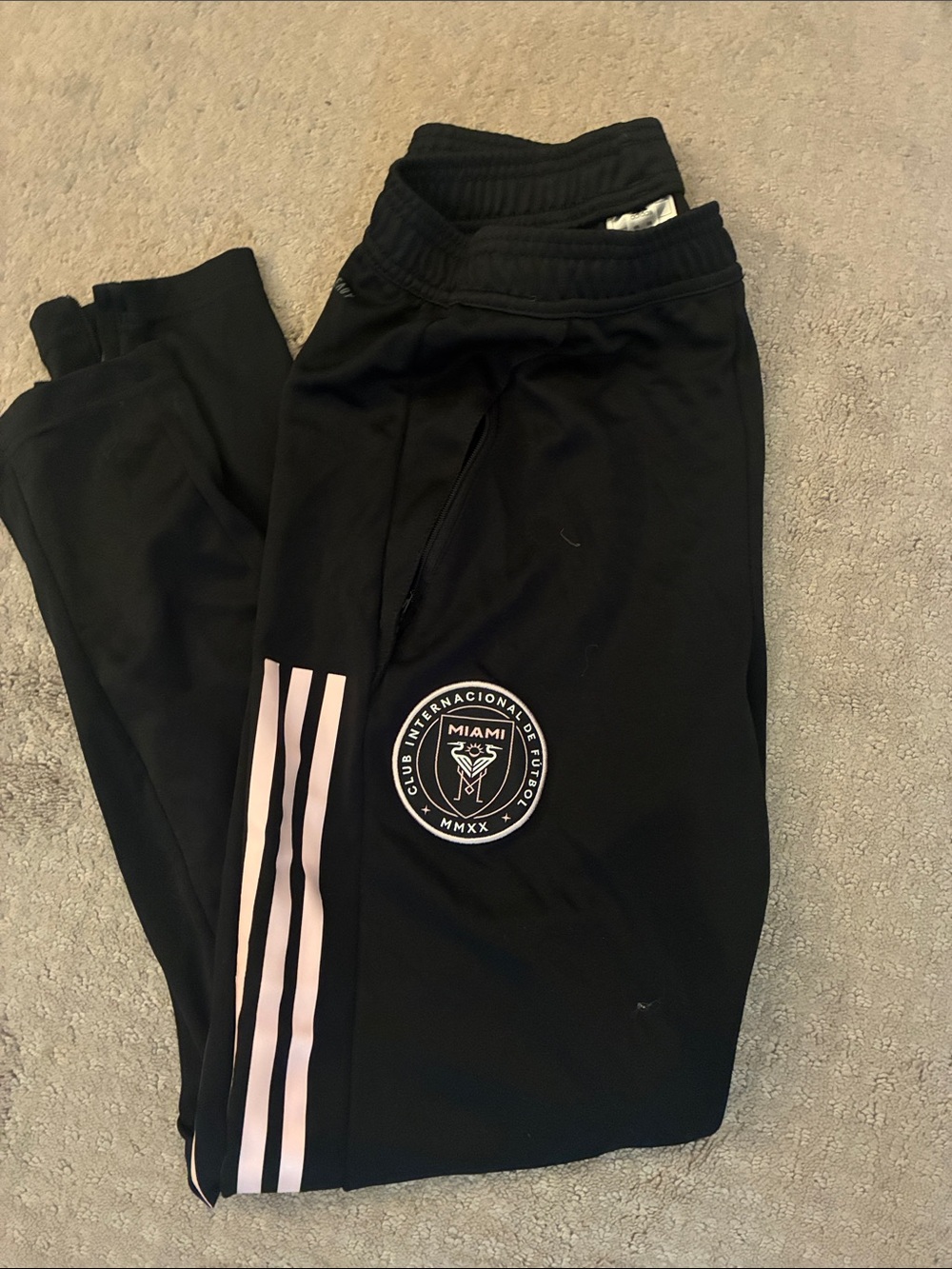 adidas Black Joggers with Pink Side Stripes and Miami Crest